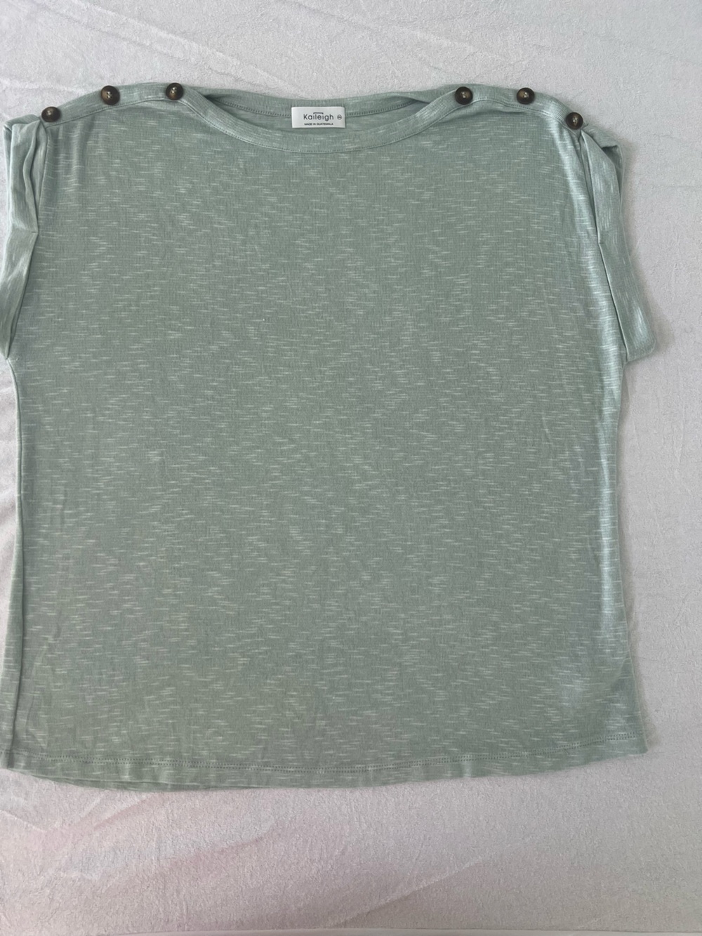 Kaileigh Light Mint Green Button Shoulder Short Sleeve Top